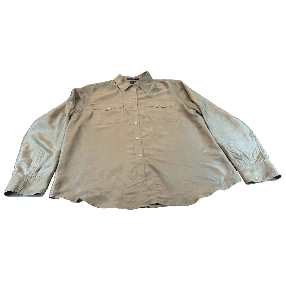 Lauren Ralph Lauren 100% Silk Button Down Shirt Blouse Size M